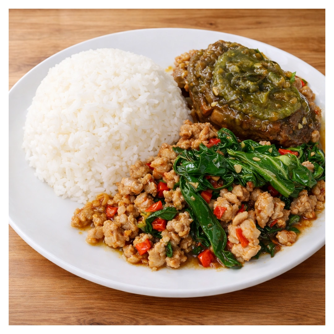 Basil Minced Pork + Century Egg at Som Tam Tid Zaeb in Pattaya