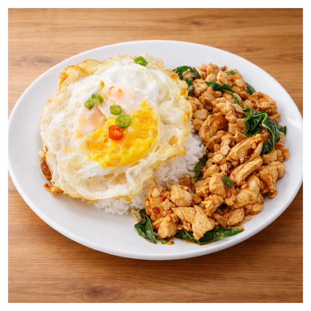 Basil Pork Slices + Fried Egg at Som Tam Tid Zaeb in Pattaya