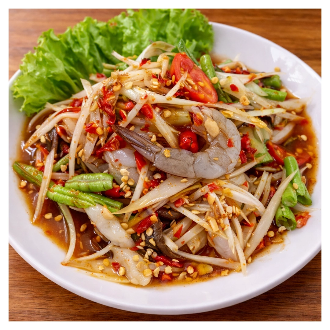 Fresh Shrimp Somtam at Som Tam Tid Zaeb in Pattaya