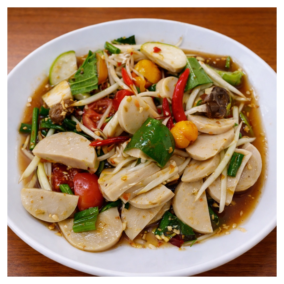 Somtam with Pork Sausage at Som Tam Tid Zaeb in Pattaya
