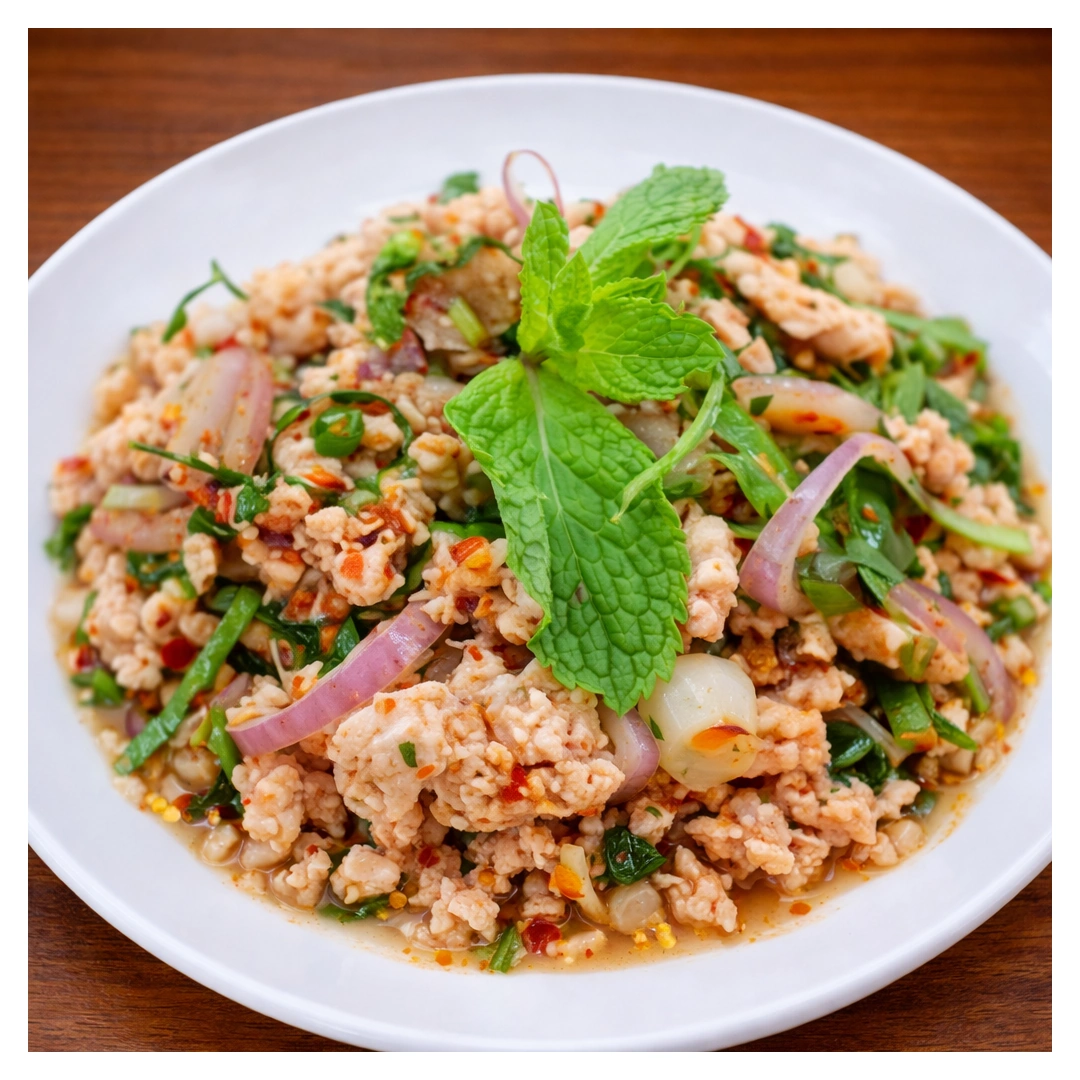 Spicy Chicken Larb at Som Tam Tid Zaeb in Pattaya