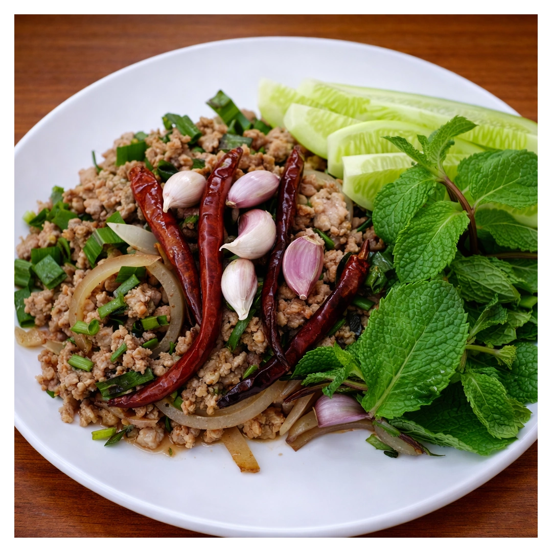 Spicy Pork Larb at Som Tam Tid Zaeb in Pattaya